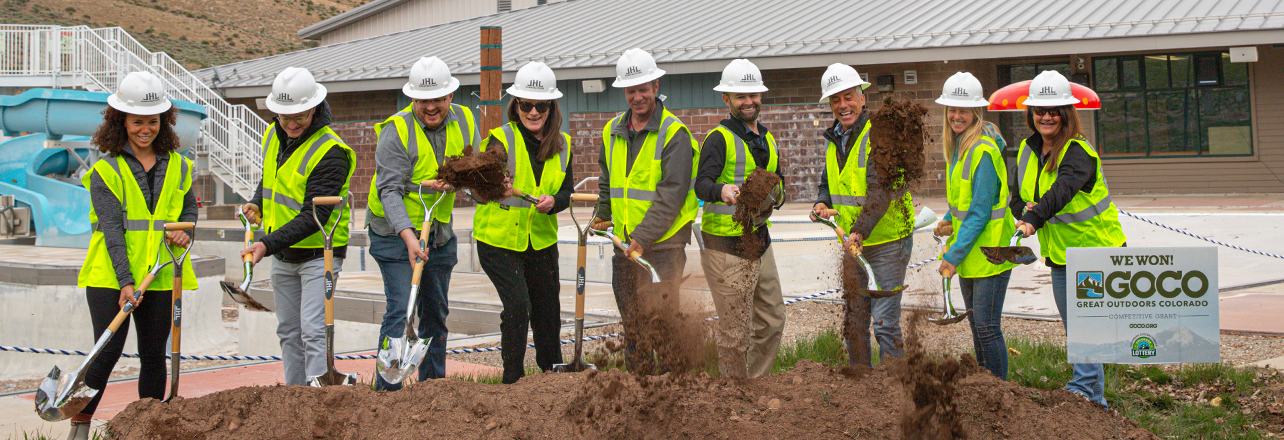 Staff, board members, and project managers at the eagle pool groundbreaking ceremony