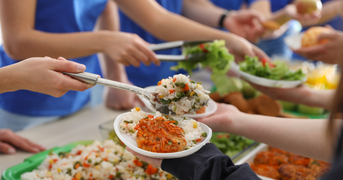 plates of food with hands